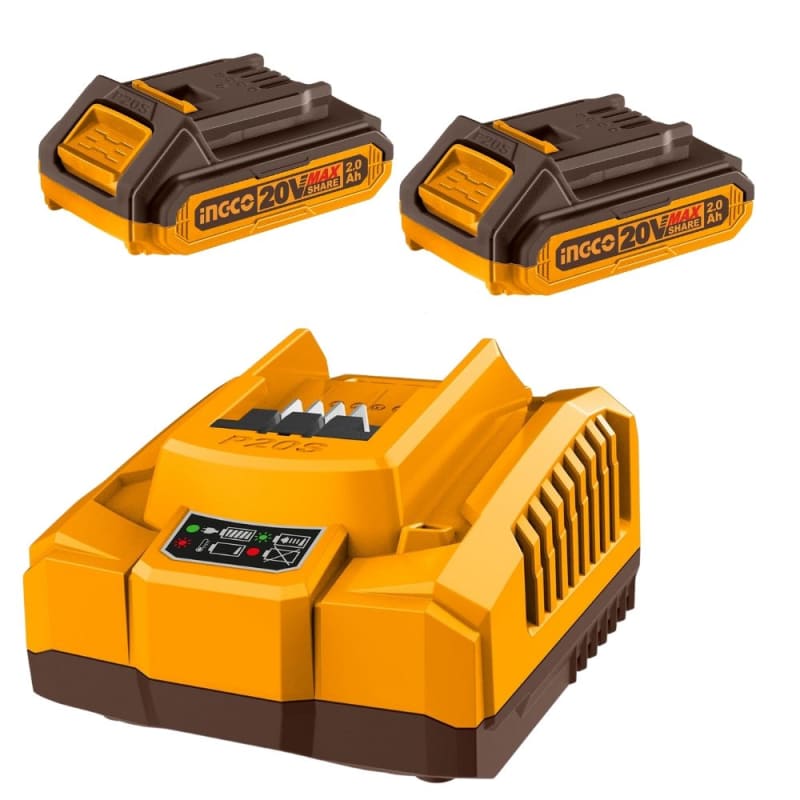 Ingco - Fast Intelligent Battery Charger - 20V/21V with 2 x 2.0Ah Battery