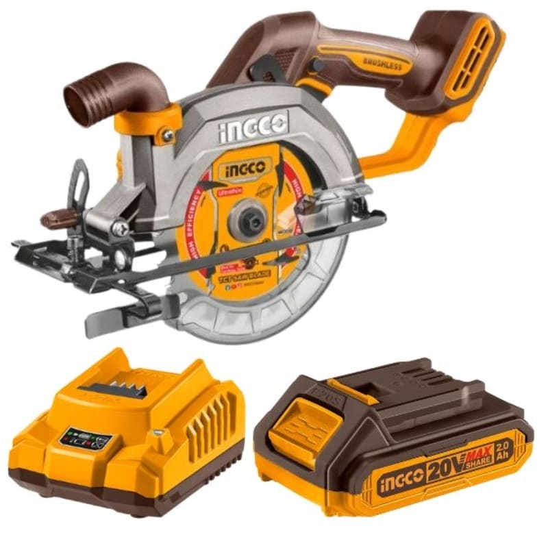 Ingco - Cordless Circular Saw (140mm) with 2.0Ah Battery and Charger - Orange