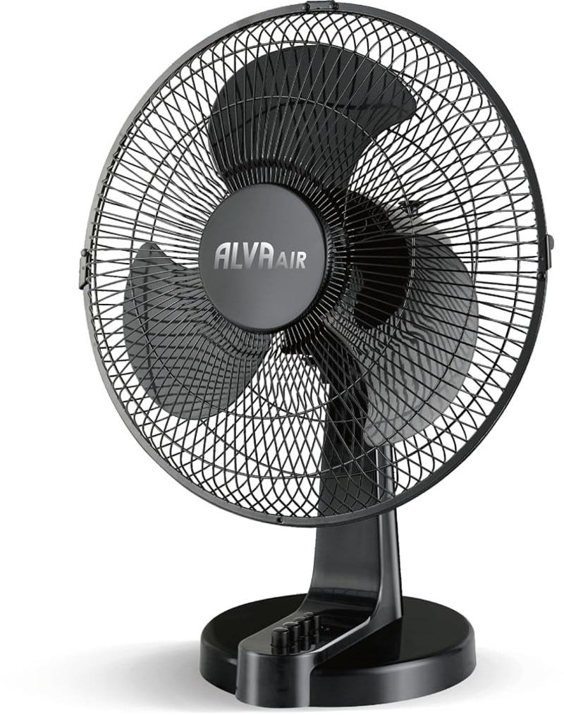 ALVA AIR 30cm Plastic Desk Fan | Black | 3 Speed, Oscillating, 35W