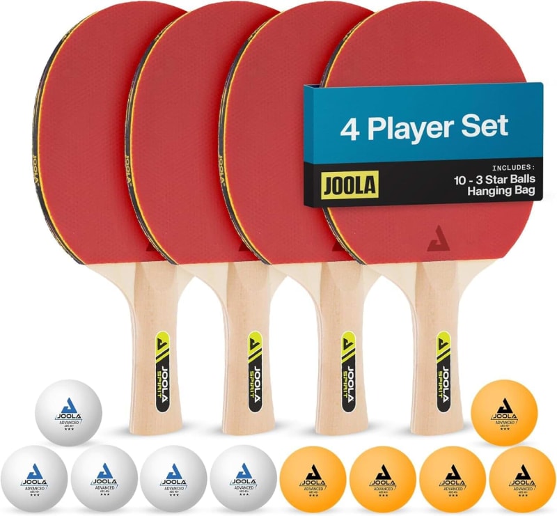 JOOLA Family Premium Table Tennis Bundle Set - 4 Regulation Ping Pong Paddles, 10 Training 40mm Ping Pong Balls, and Carrying Case - For Training and Recreational Play - Indoor and Outdoor Compatible