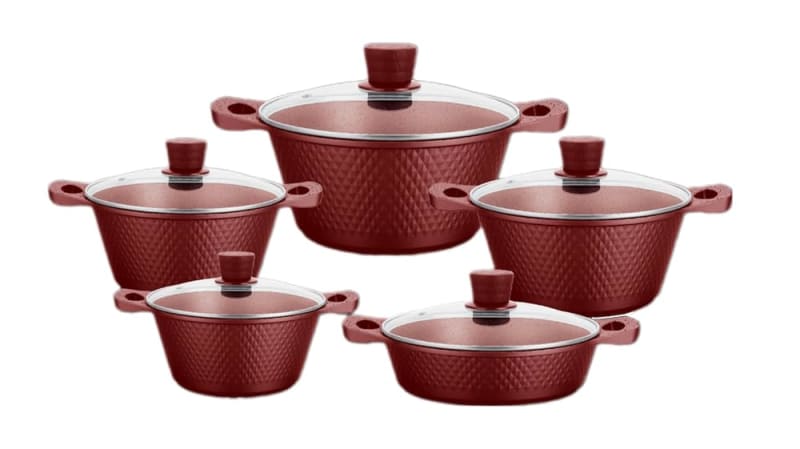Royal Homeware 10pc Die Cast Cookware Set - Diamond Collection (Burgundy)