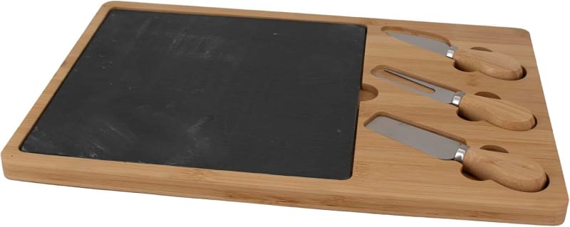 Regent Bamboo Cheese Board with Slate Insert and Cheese Tools, Brown/Black