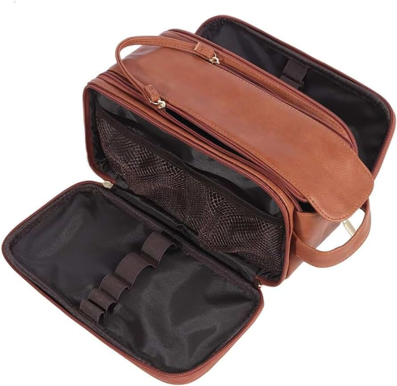 ALANES Toiletry Bag Luxurious PU Leather Travel Large Capacity Toiletry Bag Cosmetic Bags Multi-functional and Stylish, Ideal for Grooming, Travel, Camping, Gym (Brown)