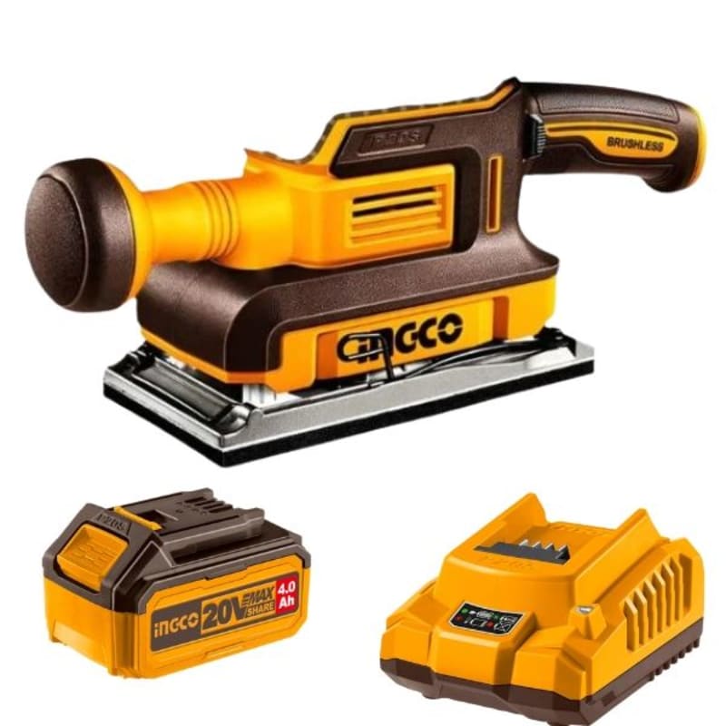 Ingco - Cordless Finishing Sander 20V with 4.0Ah Battery and Charger