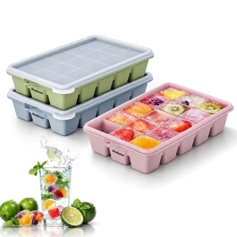 3-Pack Silicone Ice Cube Trays, Easy-Release Ice Molds with Lids