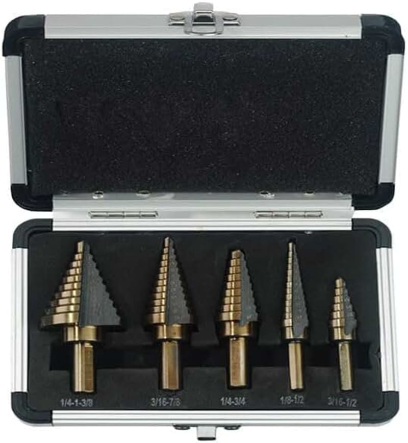 ALANES Cobalt Titanium Step Drill Bit Sets, 5 Piece Step Drill Bits with Carry Case