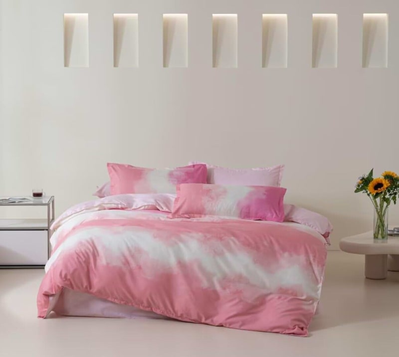 Reversible Duvet Cover Set, Queen, Rose Quartz Pink/White