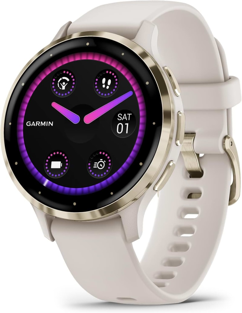 Garmin Venu 3S GPS Wi-Fi Stainless Steel Bezel Smartwatch, Ivory/Soft Gold