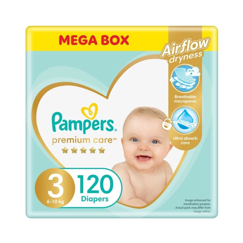Pampers Premium Care Size 3 (6-10 kg) 120 Nappies, Airflow Skin Comfort