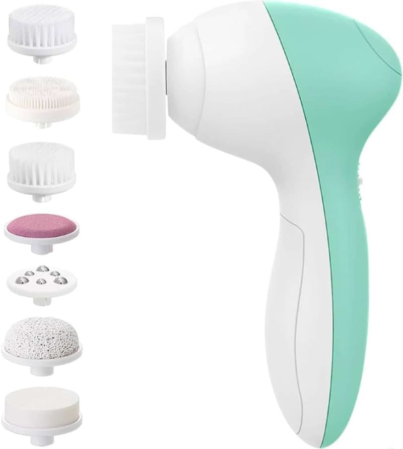 FBS-D 7 in 1 Facial Cleansing Brush Silicone Face Scrubber: Electric Exfoliating Rotating Massage Device Waterproof Deep Cleaning Exfoliation Spa Machine - Electronic Skin Care Wash System