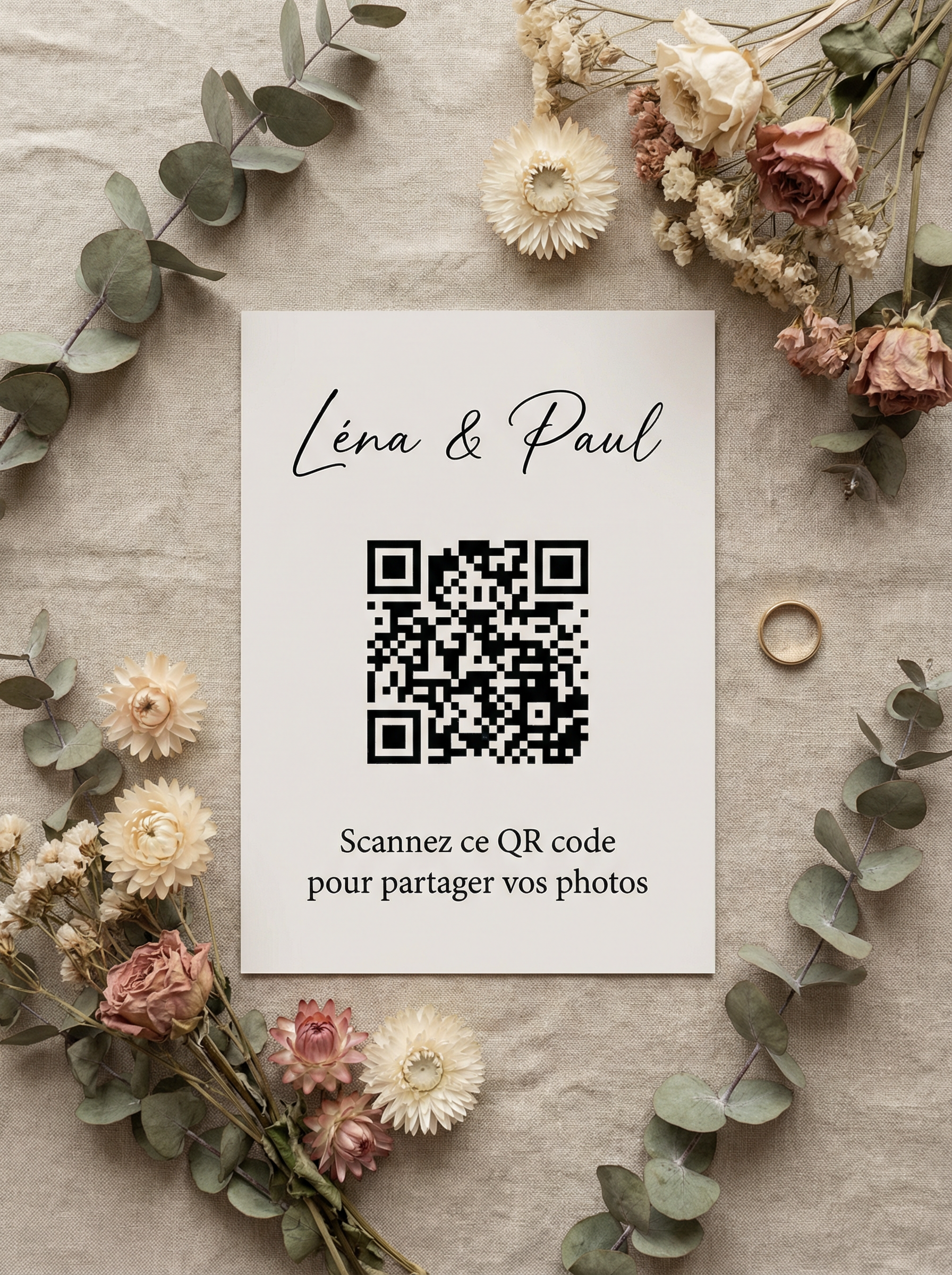 Affiche QR Code Mariage Bohème Eucalyptus