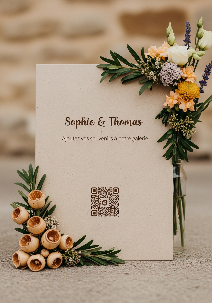 Affiche QR Code Mariage Champêtre Rustique