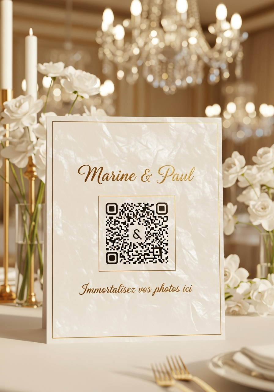 Affiche QR Code Mariage Élégant Perle