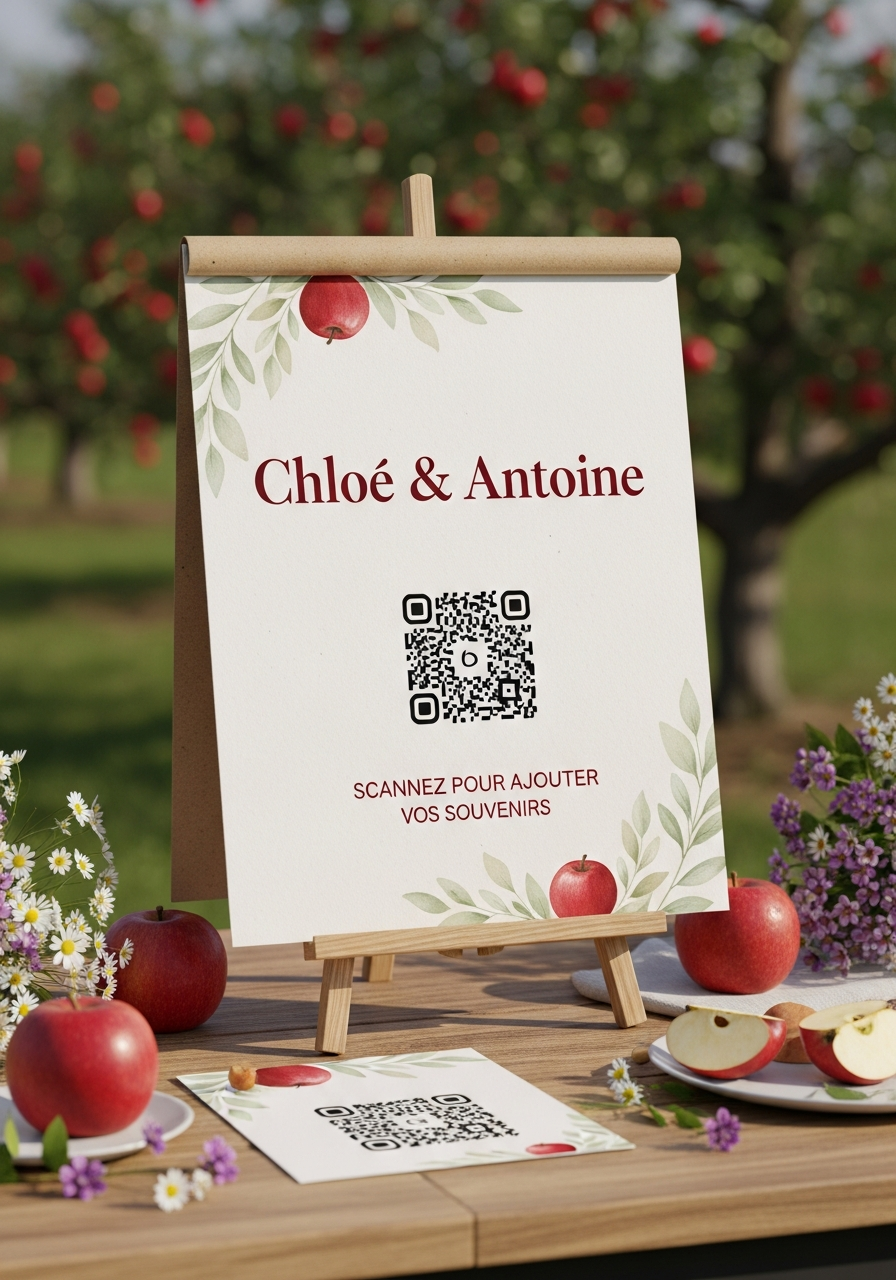 Affiche QR Code Mariage Champêtre Pommes