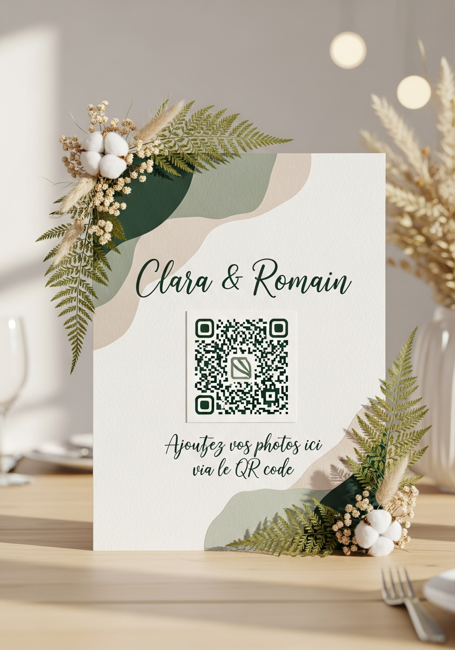 Affiche QR Code Mariage Bohème Fougère
