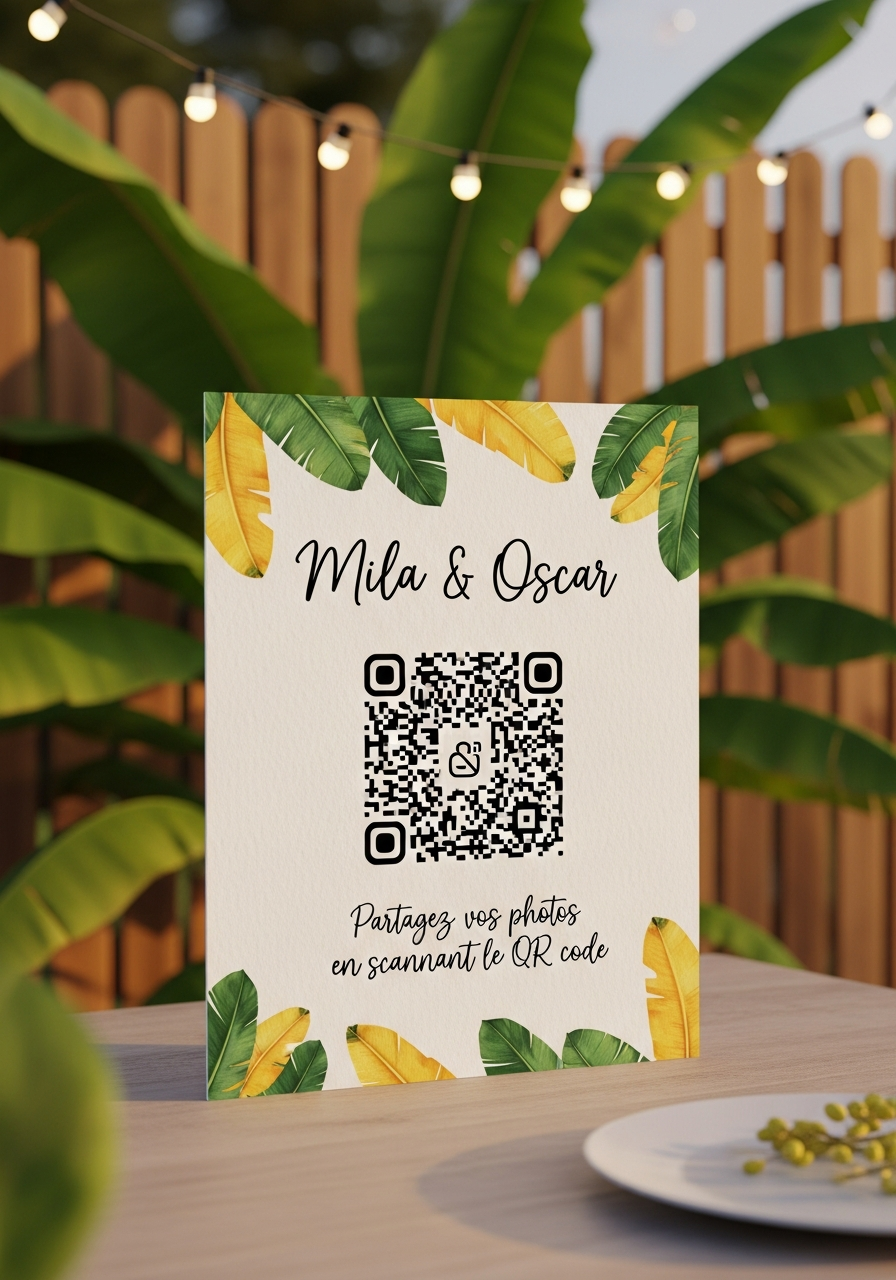 Affiche QR Code Mariage Tropical Banane