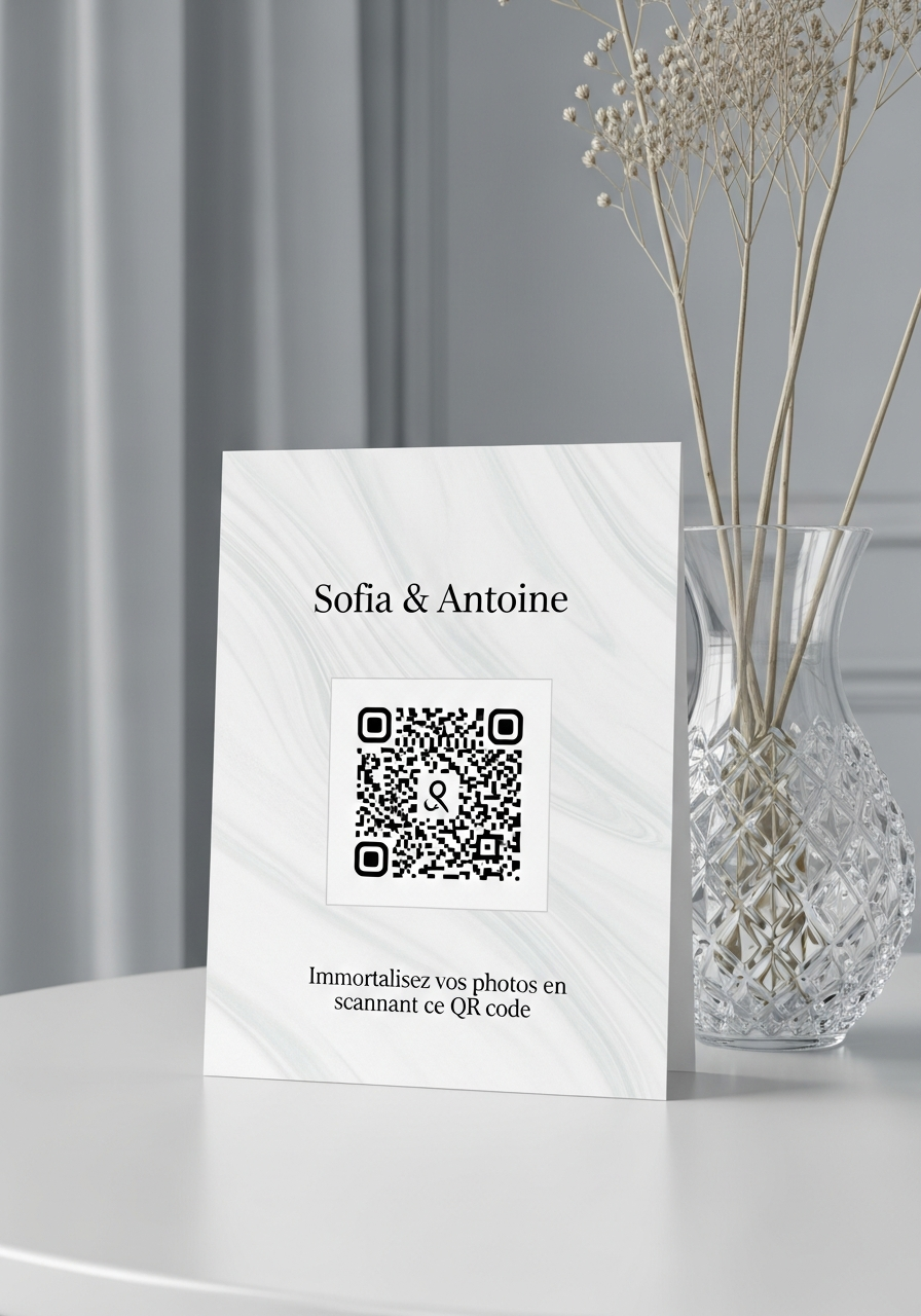 Affiche QR Code Mariage Minimaliste Marbre