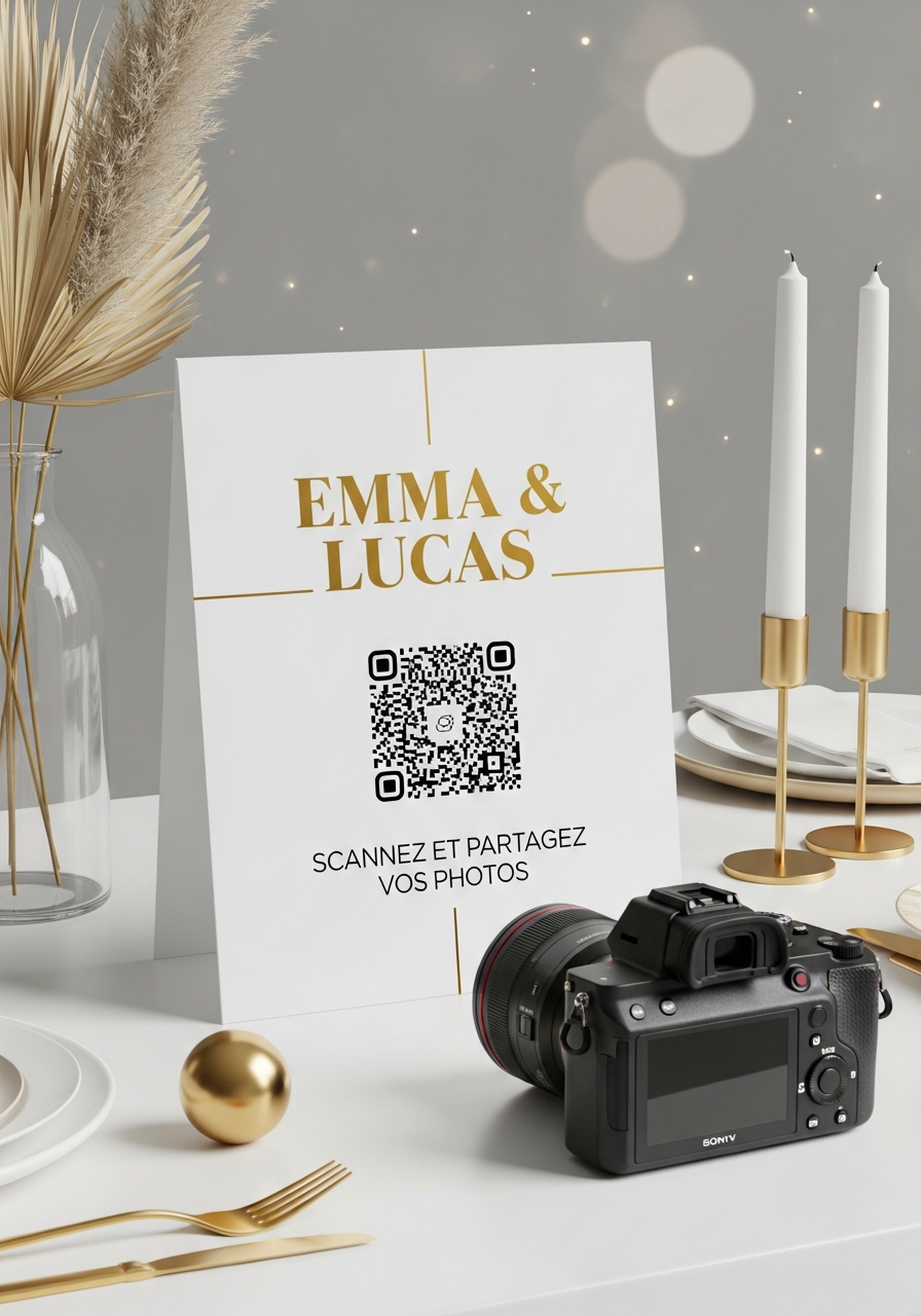 Affiche QR Code Mariage Moderne Doré
