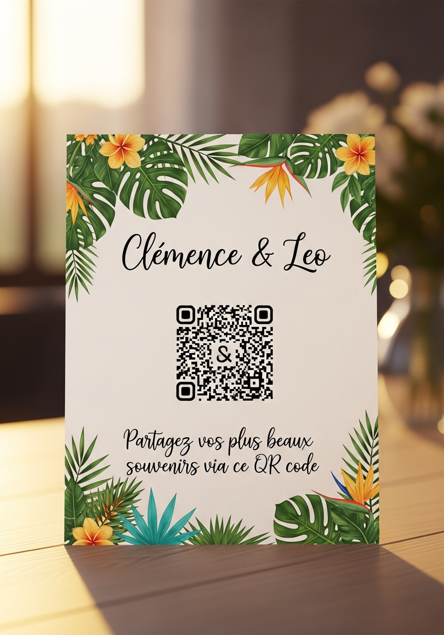 Affiche QR Code Mariage Tropical Jungle