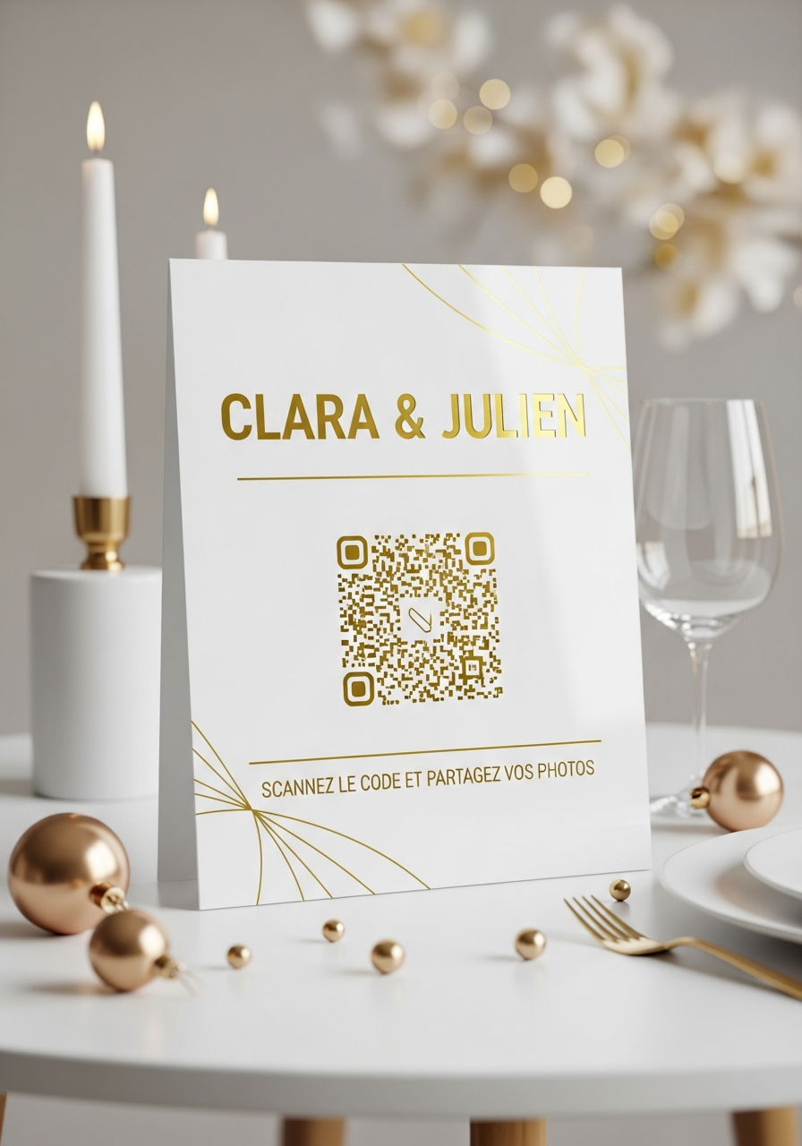 Affiche QR Code Mariage Moderne Ligne Or