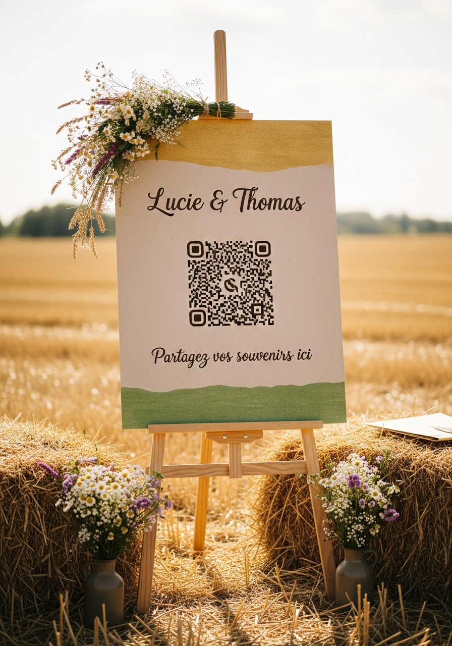 Affiche QR Code Mariage Champ de Blé