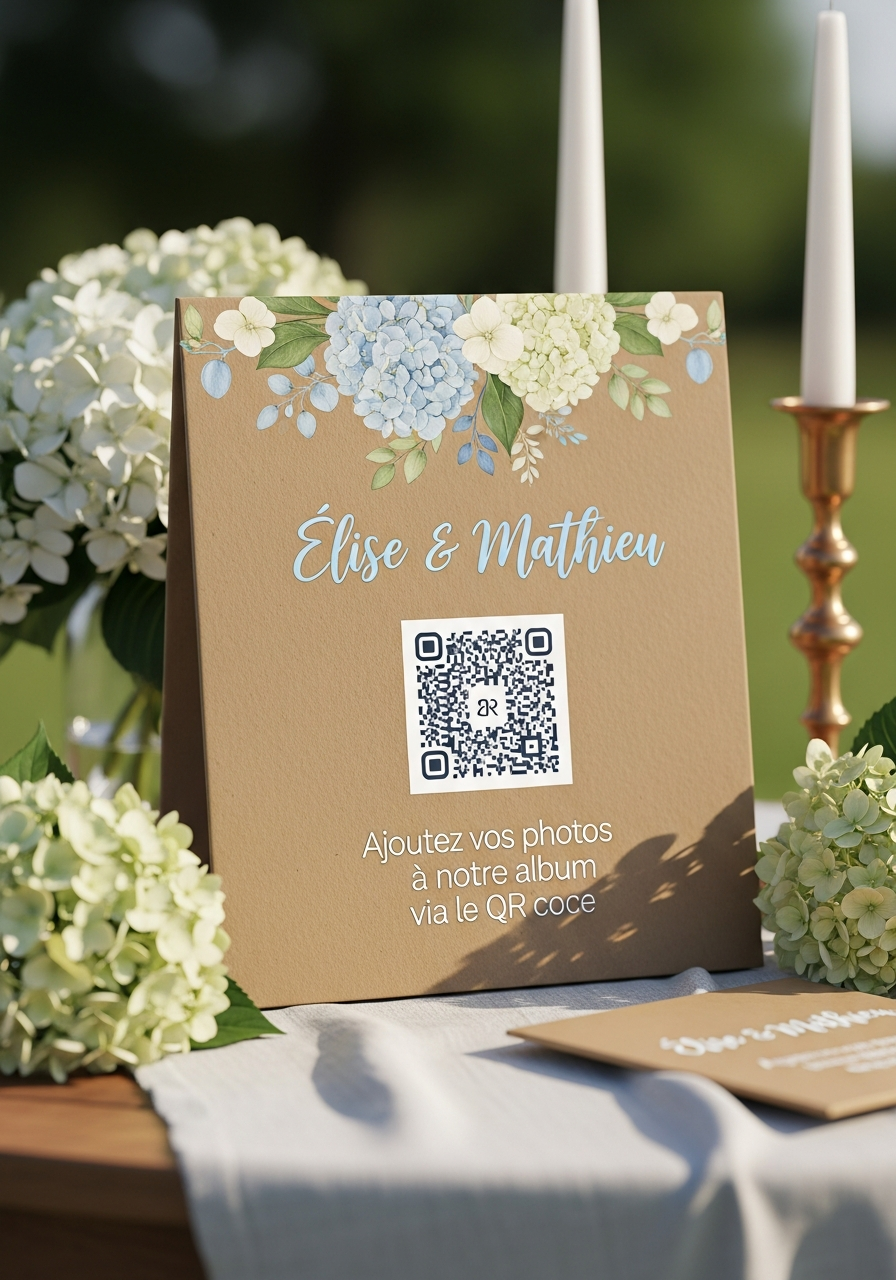 Affiche QR Code Mariage Champêtre Hortensia