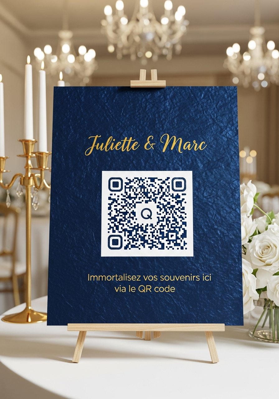 Affiche QR Code Mariage Élégant Nuit Bleu