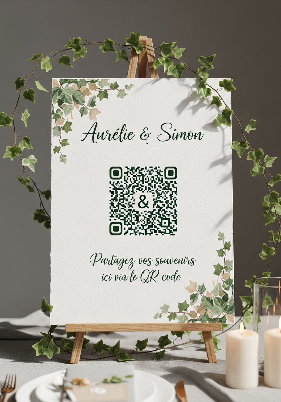 Affiche QR Code Mariage Bohème Lierre