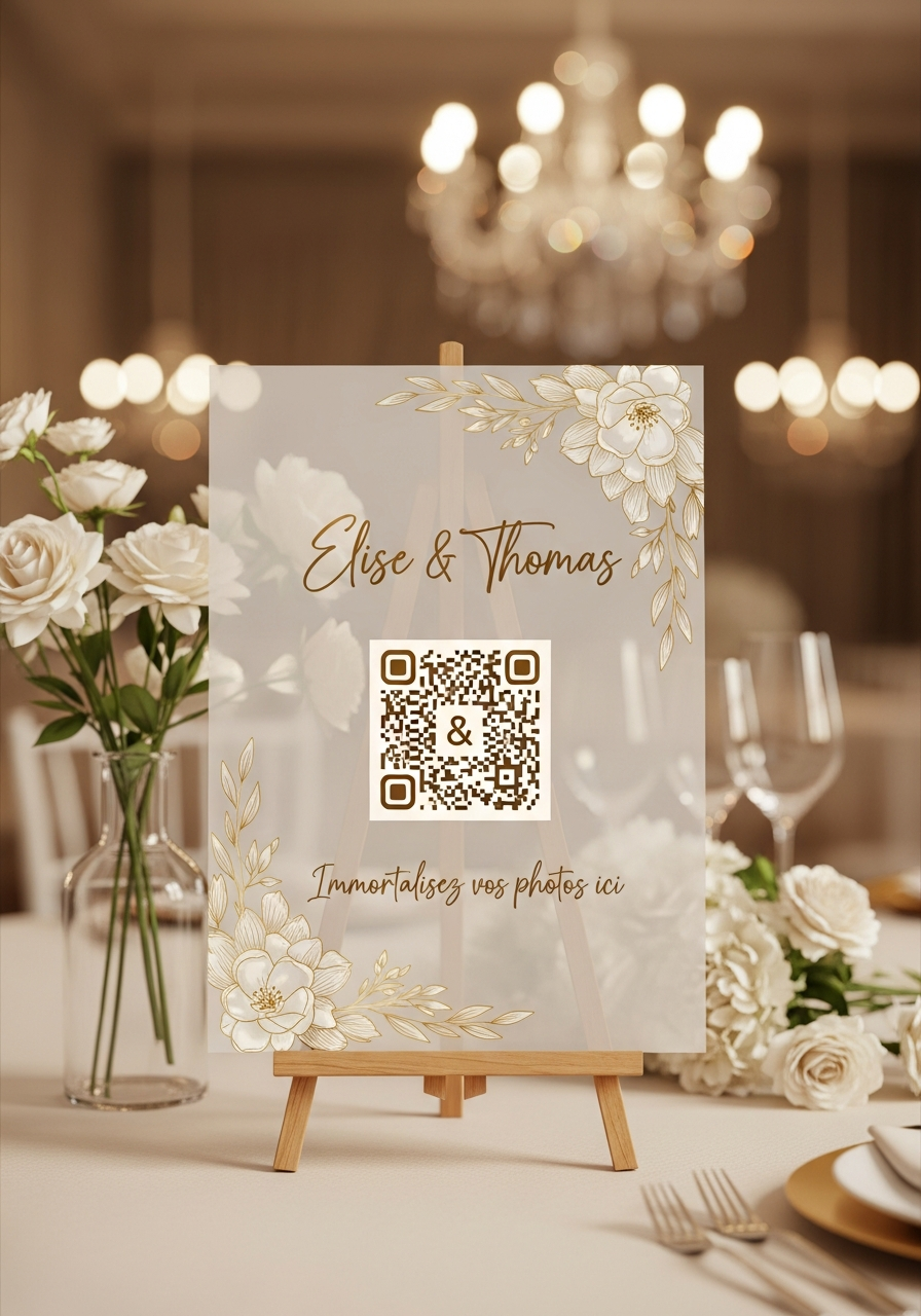 Affiche QR Code Mariage Élégant Cristal