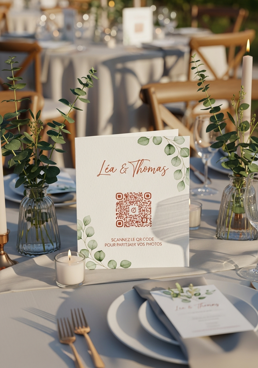 Affiche QR Code Mariage Bohème Vigne