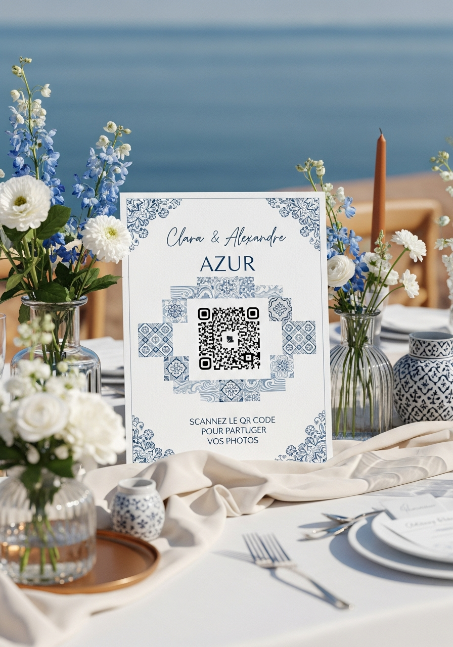 Affiche QR Code Mariage Méditerranéen Azur