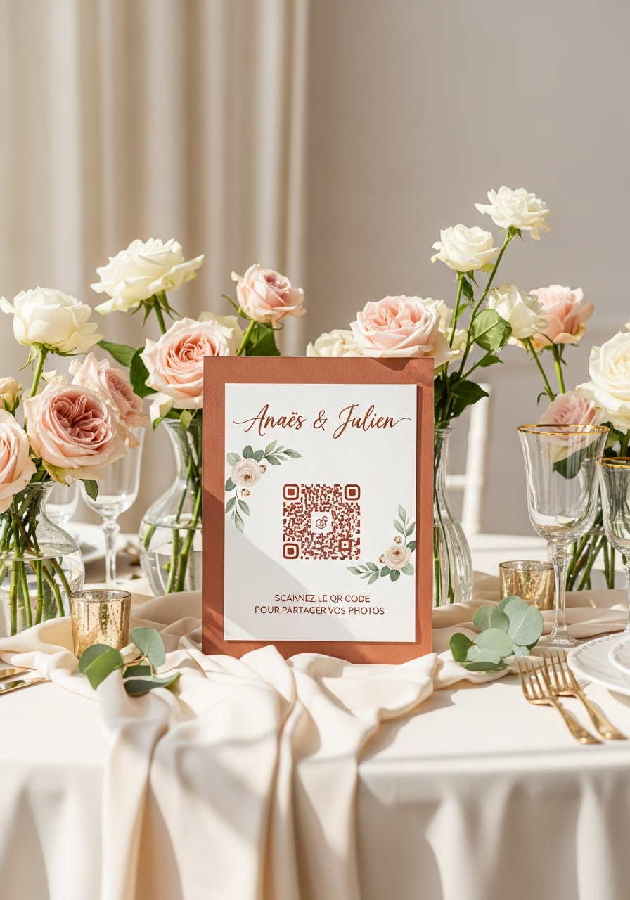 Affiche QR Code Mariage Terracotta Épuré