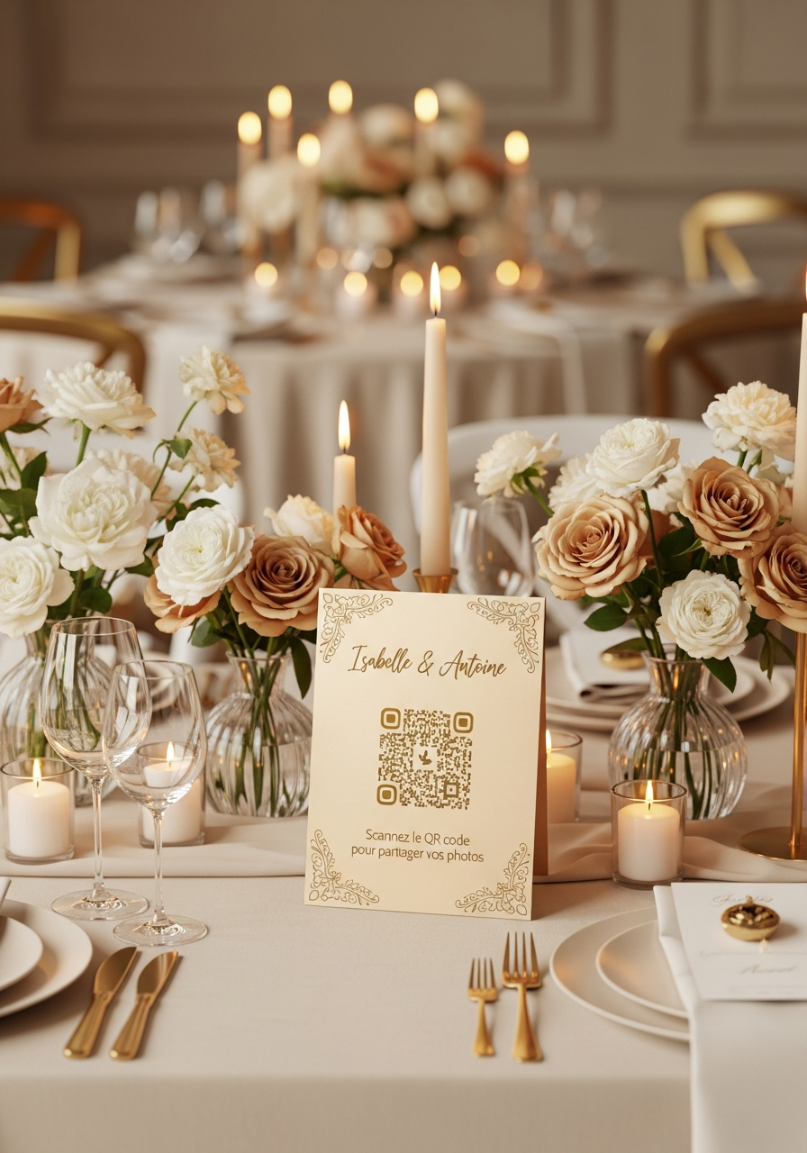 Affiche QR Code Mariage Élégant Champagne
