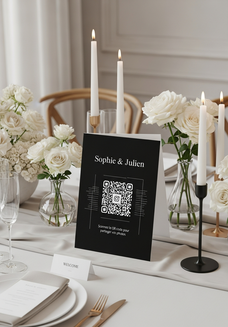 Affiche QR Code Mariage Moderne Noir & Blanc