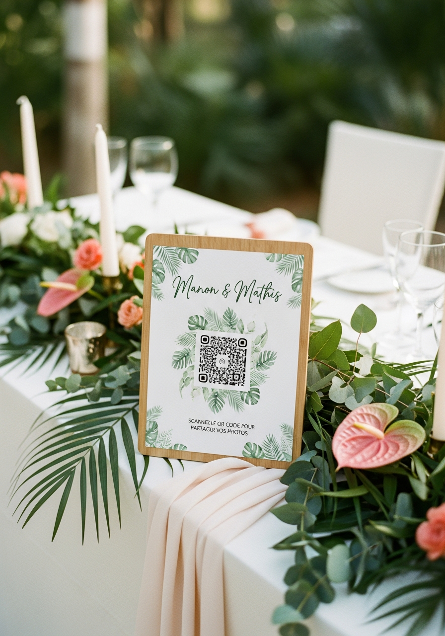 Affiche QR Code Mariage Tropical Soft