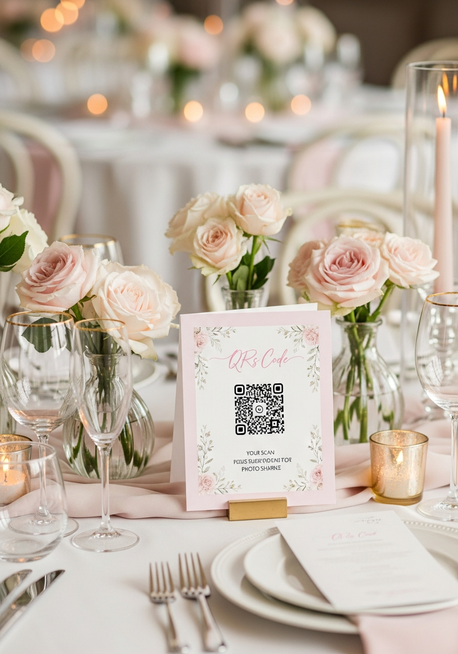 Affiche QR Code Mariage Romantique Rose Poudré