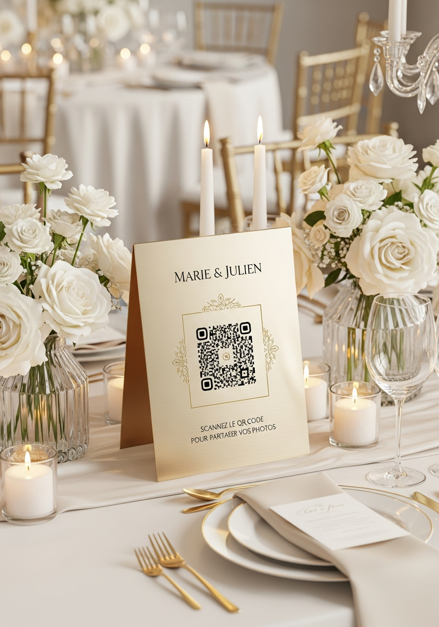 Affiche QR Code Mariage Élégant Champagne