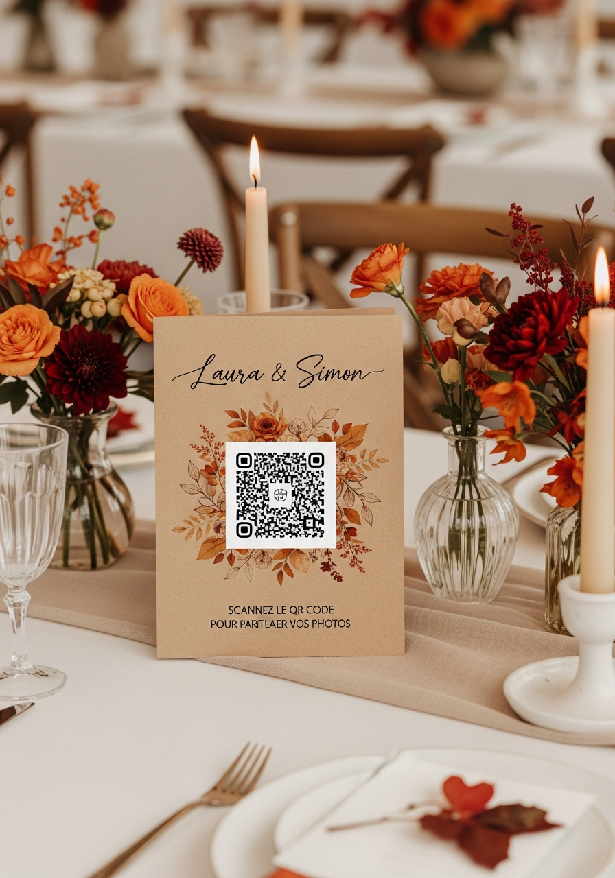 Affiche QR Code Mariage Bohème Automnal