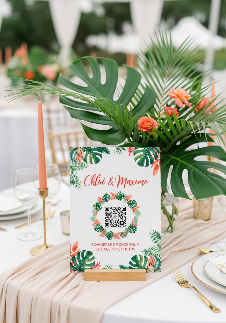 Affiche QR Code Mariage Tropical Vibrant