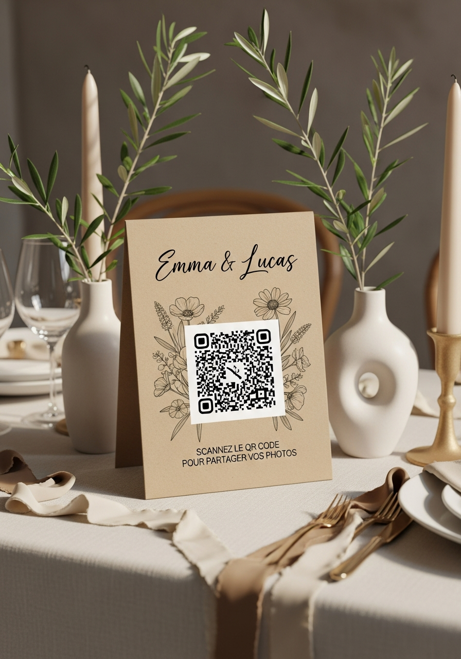 Affiche QR Code Mariage Champêtre Bohème