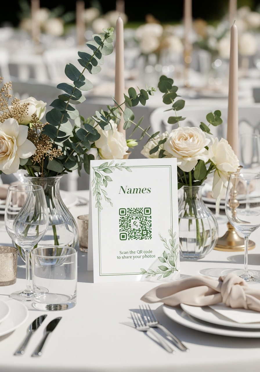 Affiche QR Code Mariage Botanique Vert Sauge