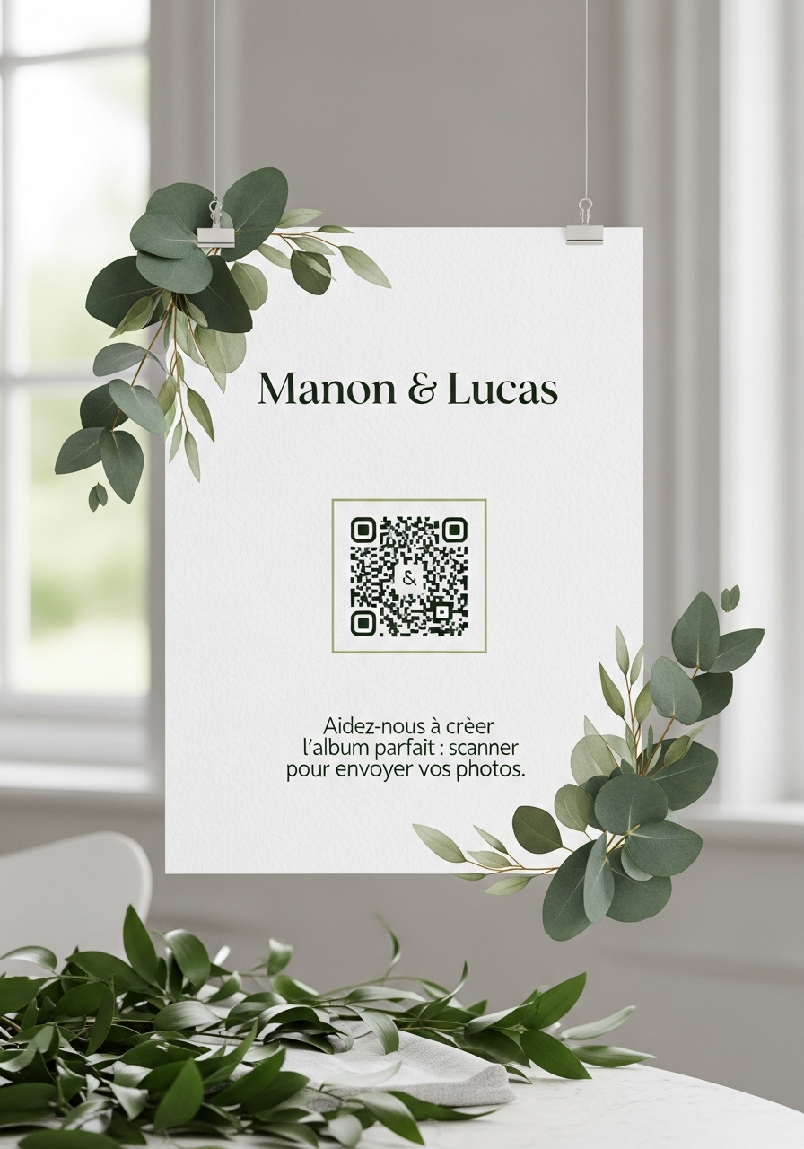 Affiche QR Code Mariage Végétal Eucalyptus