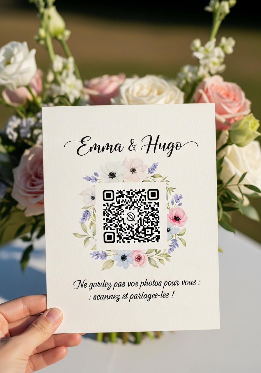 Carte Postale QR Code Mariage Aquarelle Florale