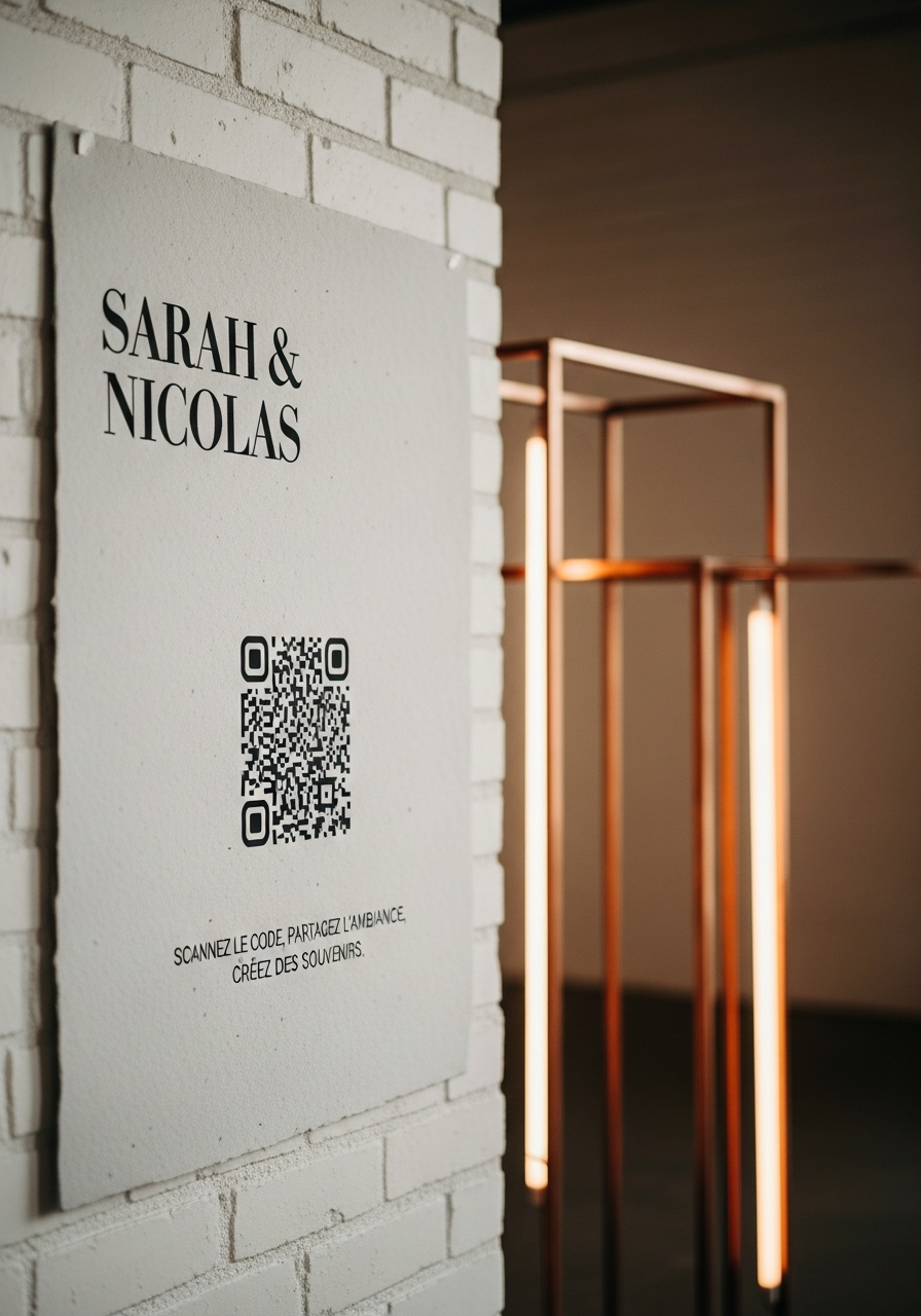 Affiche QR Code Mariage Industriel Doux
