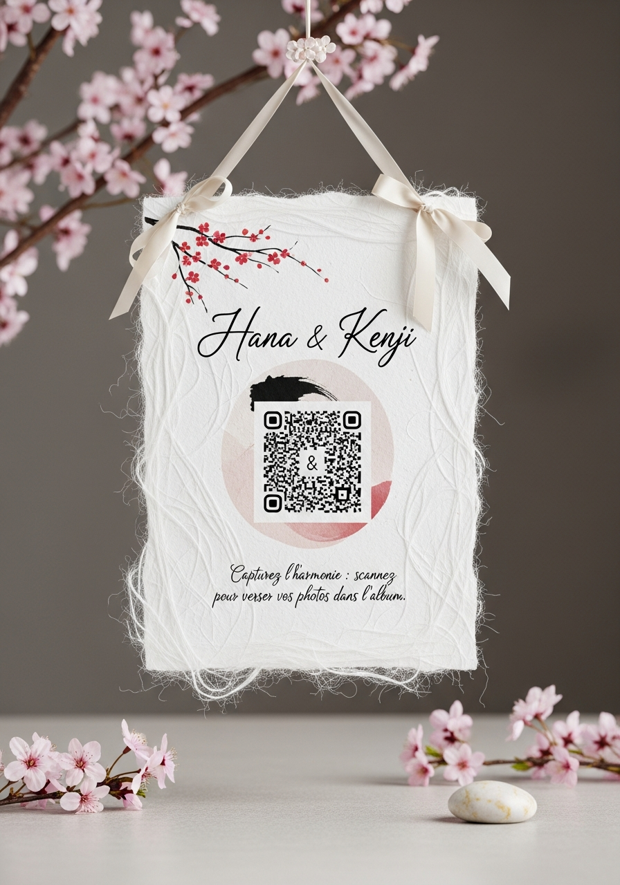 Affiche QR Code Mariage Papier Washi Zen
