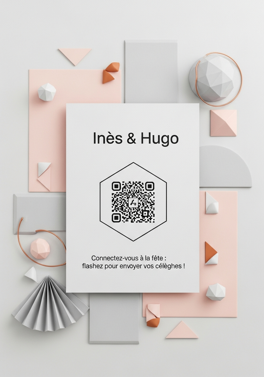 Carte de Visite QR Code Mariage Moderne Géométrique