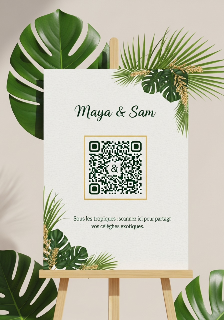 Affiche QR Code Mariage Tropical Chic
