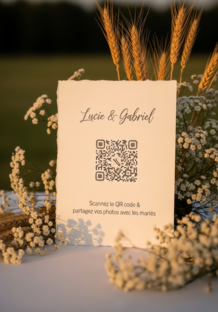 Affiche QR Code Mariage Champêtre Raffiné