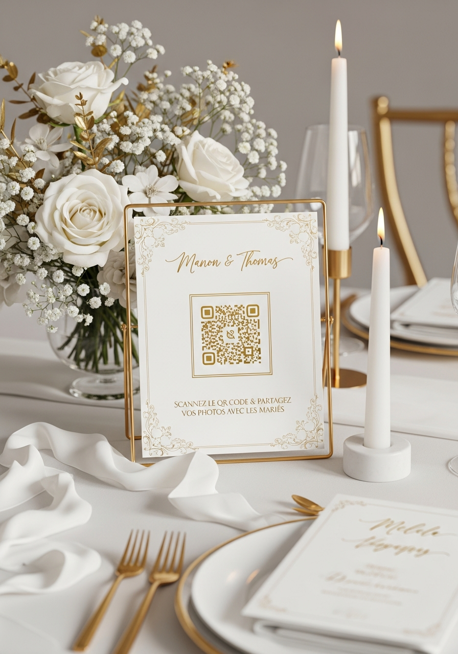 Affiche QR Code Mariage Dorure Fine