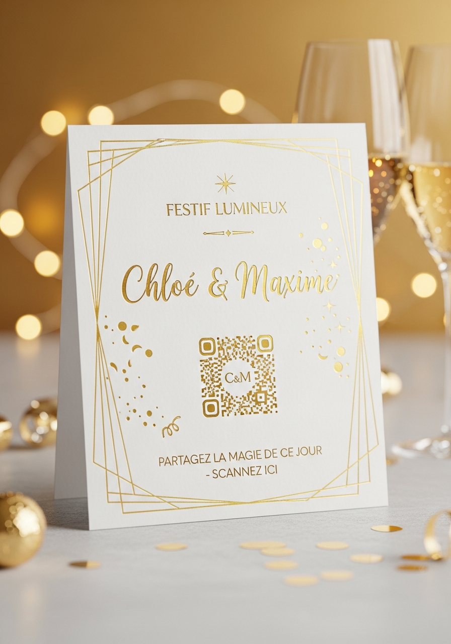 Affiche QR Code Mariage Festif / joyeux Lumineux